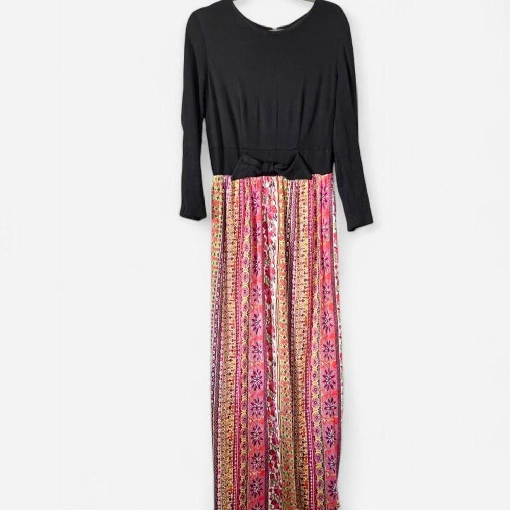 Vintage 60 70s Maxi House Dress Pink Black Print AS IS